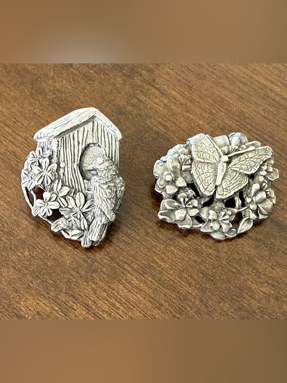Vintage Birds & Blooms Limited Edition Butterfly & Birdhouse Pewter Brooch Pins